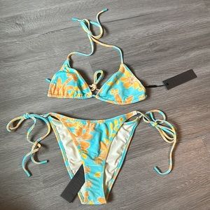 Floral velvet string top and bottoms